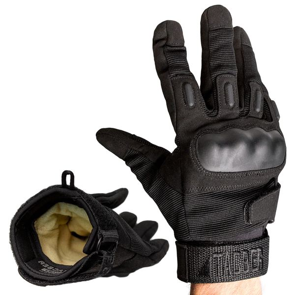 TAC9ER Kevlar Lined Gloves - Full Hand Protection Black Gloves, Cut and Temperature Resistant, Motorcycle Gloves, Touchscreen Friendly, Paintball and Airsoft Gloves for Men and Women