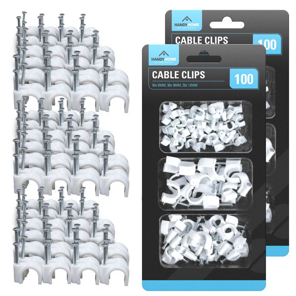 SOL 200pk White Cable Clips, Cable Pins for Walls & Wires | Wall Tacks for Wires, Cables | Wire Clips, Cable Clips White for Cable Management | Cable Wall Clips | Cable Nail Clips + SOL Sticker