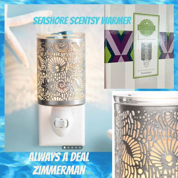 Scentsy SEASHORE Mini Wax Warmer Metal Glass! Nautical Ocean Night Lite Beach