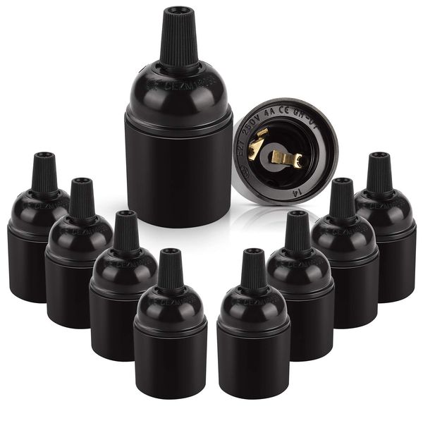 DiCUNO E27 Screw Black Solid Bulb Socket, E27 Vintage Bakelite Lamp Holder, Retro Edison Screw Light Bulb Socket Adapter for Vintage Bulb, 10 Pack