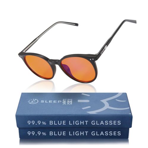 Sleep ZM Blue Light Blocking Glasses for Women + Men - Better Sleep + Anti Eye Strain Protection - Computer Screens & Gaming - Black Small Face - 99% Night-time Amber Lens