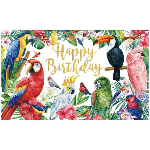Tropical Bird Birthday Backdrop Summer Bird Birthday Party Decorations Parrot Bird Rainforest Party Decorations Tropical Bird Party Background for Hawaiian Toucan Birthday Party Supplies