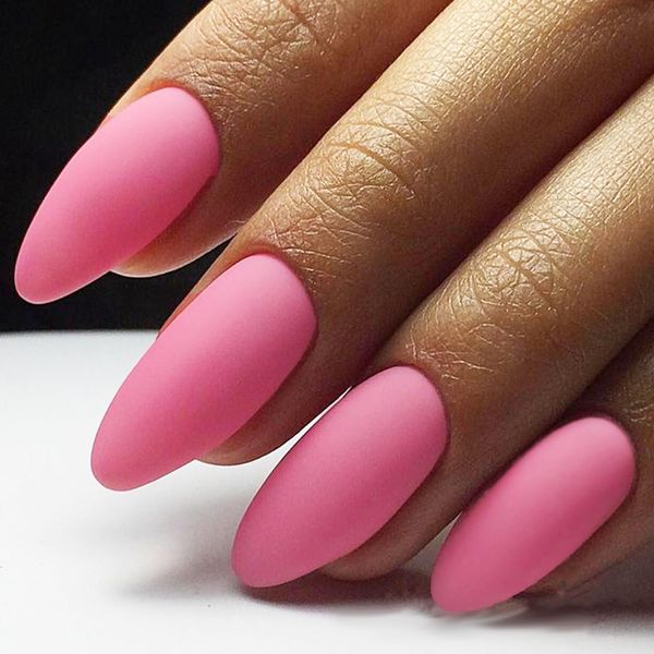 GLAMERMAID Matte Pink Press on Nails Medium Almond, Natural Dull Polish Nails Pure Stiletto Fake Nails with Design, Short Oval Stick Glue on Nails Tips for Women, Reusable Acrylic Daily False Nail Kit