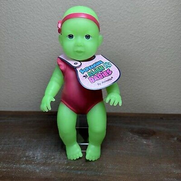 Animolds Screaming Alien Babies Green Glow in the Dark Makes Sound Plastic Doll