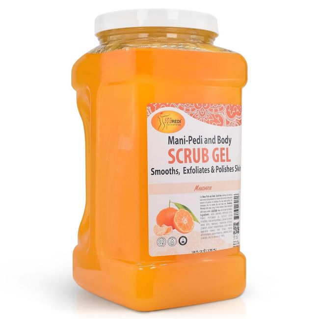 SPA REDI - Exfoliating Scrub Pumice Gel, Mandarin, 128 Oz - Manicure, Pedicure and Body Exfoliator Infused with Hyaluronic Acid, Amino Acids, Panthenol and Comfrey Extract - Glow, Polish, Smooth and Moisture Skin - Body, Hand and Foot