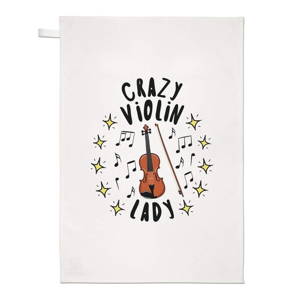 Crazy Violin Lady Stars Tea Towel Dish Cloth