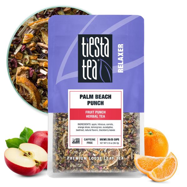 Tiesta Tea - Palm Beach Punch | Fruit Punch Herbal Tea | Premium Loose Leaf Tea Blend | Non-Caffeinated Herbal Tea | Make Hot or Iced Tea & Brews Up to 25 Cups - 2 Ounce Resealable Pouch