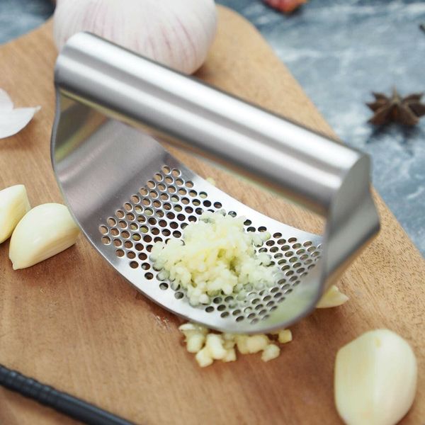 Garlic Press Stainless Steel Curved Garlic Masher Vegetable Chopper Kitchen USA