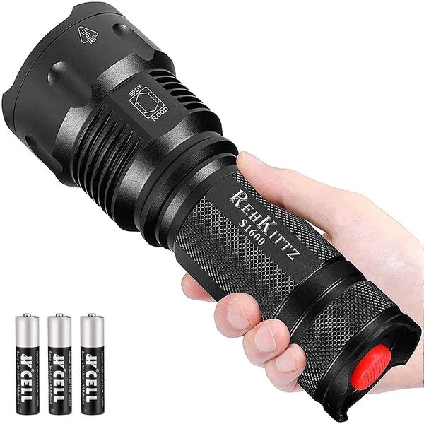 Flashlight, LED Flashlight, Ultra Bright 1,800 Lumens, Strong, Military Use, Strongest Light, Camping Equipment, Handy Light, Disaster Prevention, Bicycle, Power Outages, Earthquake Protection, Mountain Climbing, Night Fishing