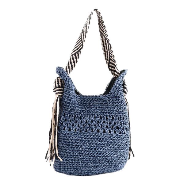 Kuko 2413112041 Shoulder Bag, Paper x Pattern, Tape, Fringe One Shoulder Bag, blue (090)