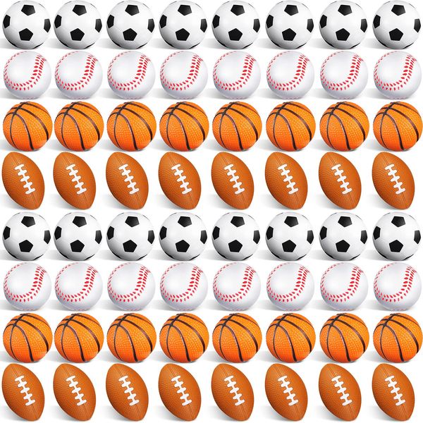 Civaner 100 Pieces Mini Stress Balls Sports Foam Balls Bouncy Foam Balls Including Basketball, Soccer Ball, Baseball, Football for Sports Party Favors Mini Footballs Party Favors