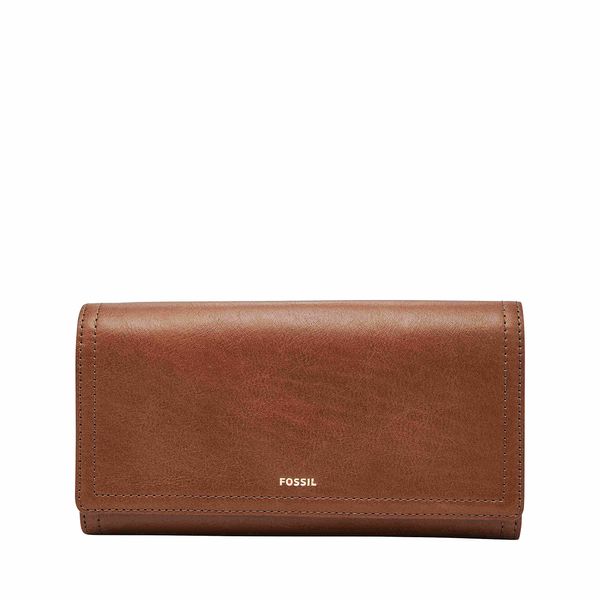 Fossil Women's Logan Leather Wallet RFID Blocking Flap Clutch Organizer, Brown (Model: SL7833200)