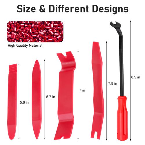 GLK Auto Trim Removal Tool Set, 5pcs Plastic Pry Tool Kit, Auto Trim Tool, Prying Tool, Car Door Panel Clip Revmoal Tool, Fasteners Remover, red