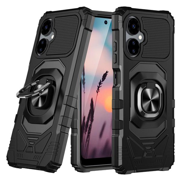 Eaglecell - for Boost Mobile Celero5G 2024, Celero 5G (3rd Version) - Shockproof Protective Phone Case w/Ring Stand - RS7 Black