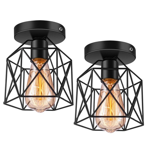 Licperron Hallway Light Fixtures Ceiling Mount, E26 E27 Retro Black Industrial Semi Flush Mount Ceiling Light for Porch Hallway Kitchen Farmhouse Lighting, 2 Pack, RV Light Fixtures