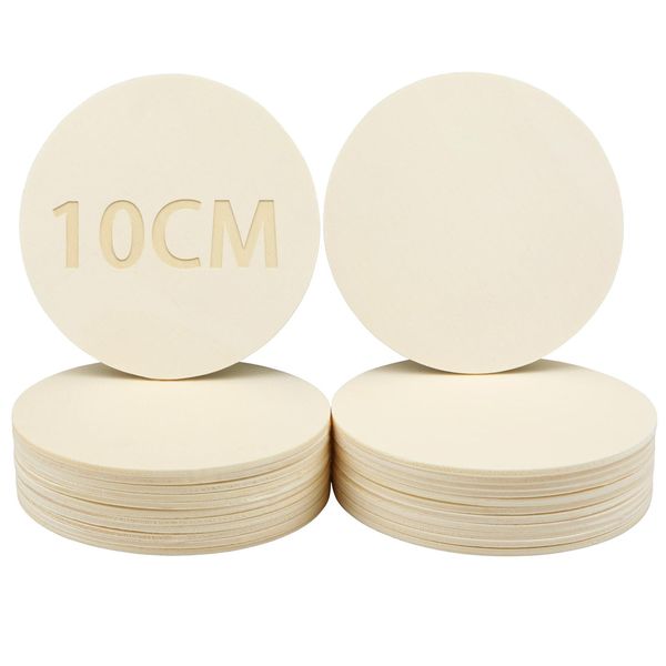 DOITEM Wooden Circle, 24 Pcs 10cm/4inch Unfinished Blank Wood Rounds Wooden Cutouts for Crafts,Round Wood Plaque,Thin Wooden Discs,Round Wood Slices for Pyrography,Painting and Christmas Decorations