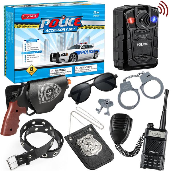 Deluxe All-In-One Police Accessories Role Play Set For Kids, include Police Badge, Handcuffs, Belt. 8PCS Cop Accessories, Halloween Police Officer Costumes