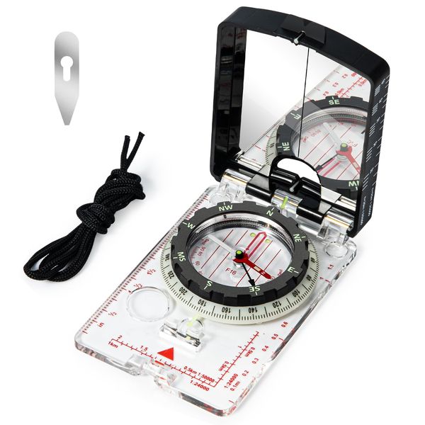 Nihtdoy High-Precision Compass with Mirror for Hiking, Camping, Adjustable Declination, Portable Orienteering Compass with Map Scale & Lanyard, Perfect for Outdoor Navigation and Adventure