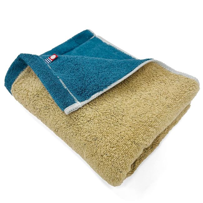 DAILY PRAIRIE Imabari Towel, Large, Cotton, Reversible, 27.6 x 51.2 inches (70 x 130 cm) (Navy/Beige)