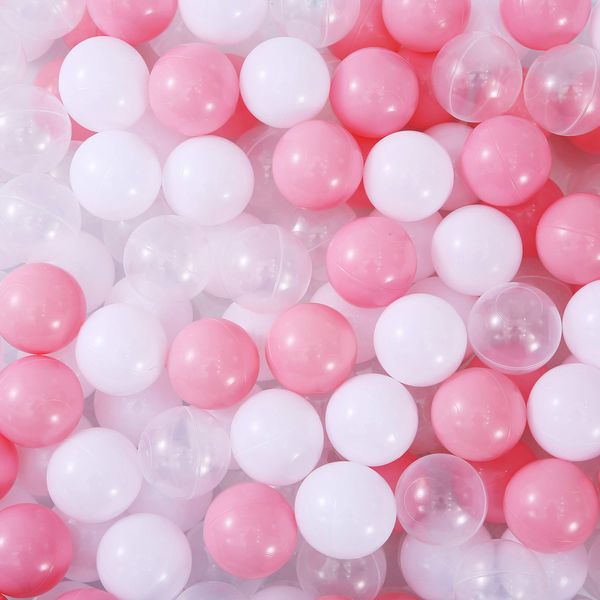 Thenese Ball Pit Balls for Kids, 100 pcs 2.15 Inches Small Size Thicken Soft Plastic Crush Proof Ball Pit Balls BPA Phthalate Free Baby Toddler Toy Ball with 3 Color White Clear and Pink