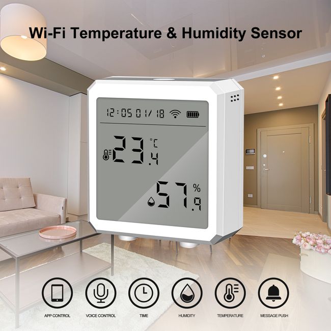 Smart Thermometer Hygrometer Wi-Fi Temperature Humidity Sensor Alexa Google  Home