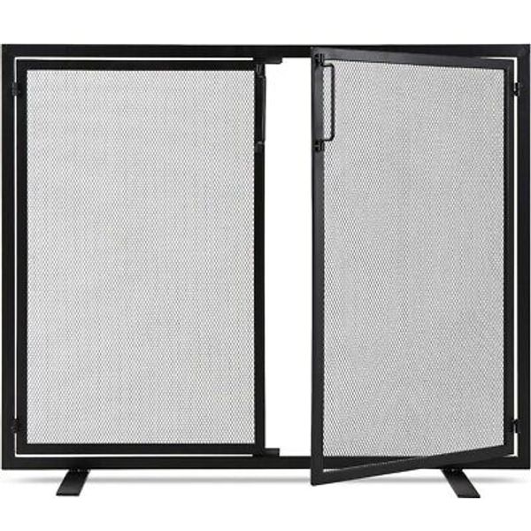 Fireplace Screen Doors Wrought Iron Magnetic 2-Door Fire Protection Freestanding