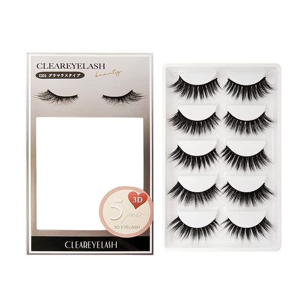 CLEAREYELASH False Eyelashes, Long Eyelashes, For Stage, Super Dense, Recitals, 3D Shape, 5 Pairs (G01, Glamorous Type)