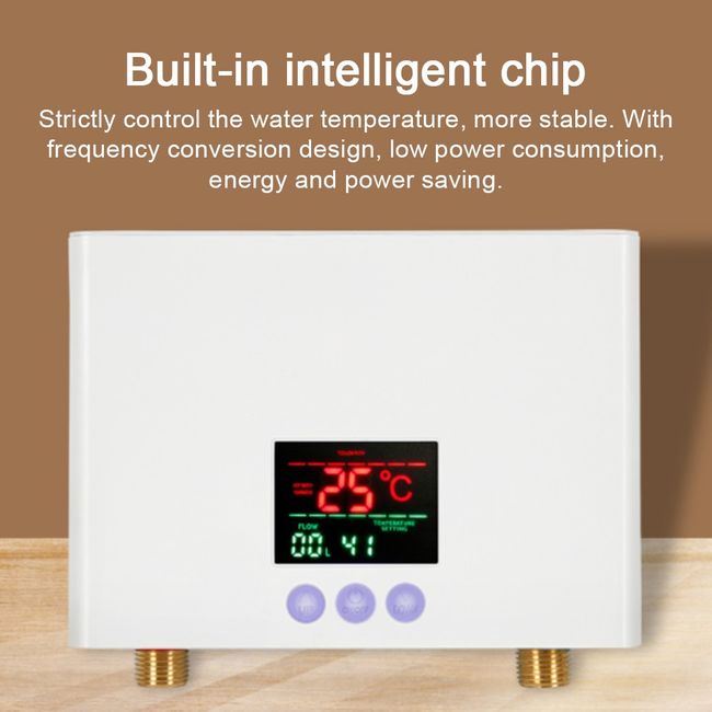 110V Mini Water Heater Instant Electric Tankless Wall Mounted Hot Water  Heater with LCD Digital Display for Home Kitchen Use(Gold) 