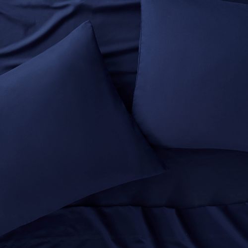 Serta Simply Clean Super Soft Hypoallergenic Stain Resistant Deep Pocket 3 Pieces Solid Bed Sheet Set, Twin XL, Navy