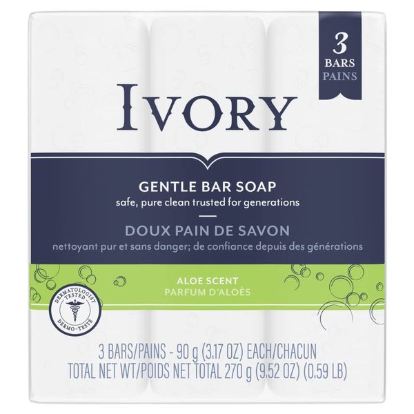 Ivory Simply Ivory Aloe Bath Bar, 3 Count