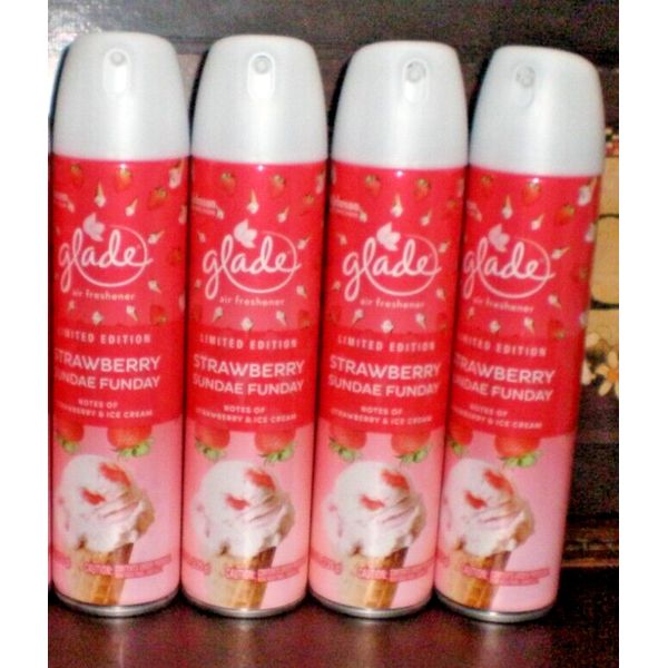 (4) Glade STRAWBERRY FUNDAE SUNDAY SCENT Air Freshener Room Spray 8.3 Oz each