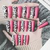 Bufenia Coffin False Nails Wavy Line Long Press on Nails Glitter Ballerina Fake Nails Crystal Pink Leopard Flame Glossy Acrylic Stick on Nails for Women and Girls 24Pcs (E)