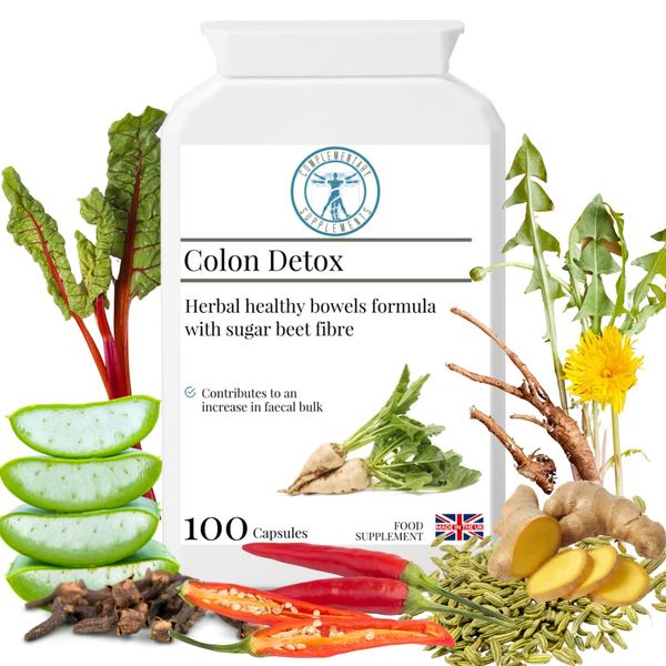 Complementary Supplements - Colon Detox - Bowel Cleanse Formula - Liver & Digestion Colonic Hydrotherapy Support - Aloe Vera, Fennel Seed, Burdock, Ginger, Liquorice - Vegan, 100 Capsules