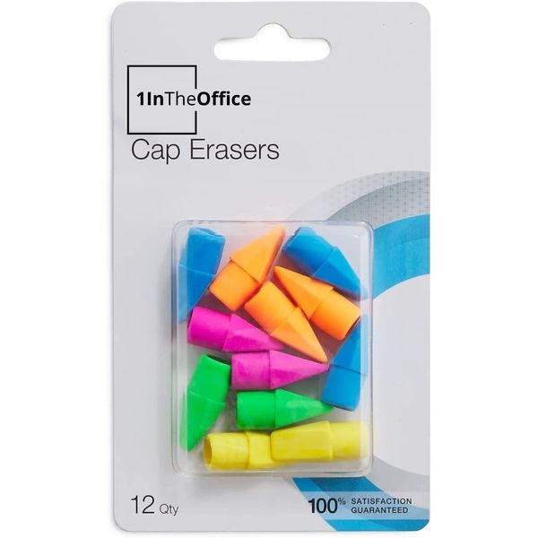 1InTheOffice Pencil Eraser Tops, Cap Erasers, Assorted Arrowhead Eraser, Dozen