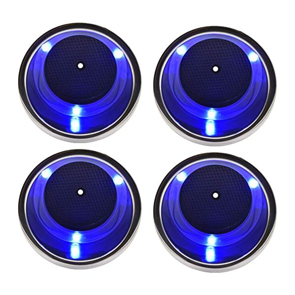 MARINE CITY Stainless Steel 3 Blue LED Lights 12V, 1W Drink Cup Holder with Drain for Boats – Poker Tables – Countertops – Dashboards – Backseats (Pack of 4)