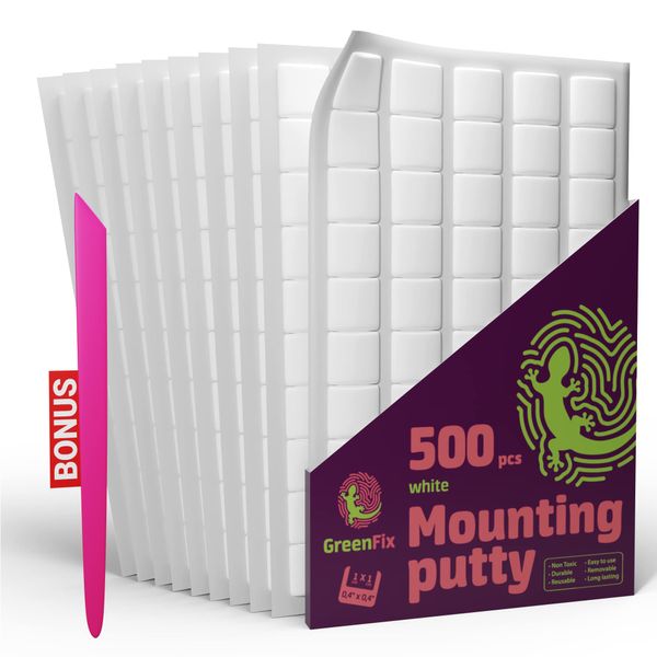 GreenFix Sticky Mounting Putty 500PCs - White Sticky Tack for Wall Hanging - Poster Putty Removable - Adhesive Mounting Putty Squares for Picture Hanging Crafts - Tacky Putty Wall Adhesive