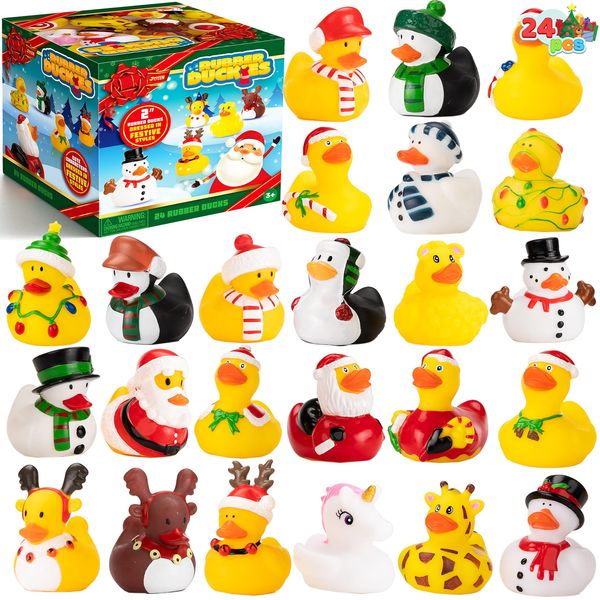 JOYIN 24 PCS Christmas Ducks for Christmas Stocking Stuffers, Xmas Rubber Duck Bath Toys for Kids Gift, Christmas Party Favor Novelty Duckies for Boys, Girls and Toddlers