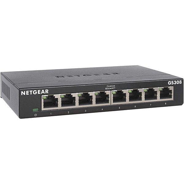 NETGEAR 8 Port Gigabit Network Switch (GS308) - Ethernet Switch - Ethernet Splitter - Plug-and-Play - Silent Operation - Desktop or Wall Mount