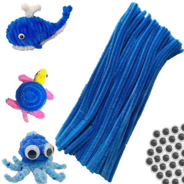 100pcs Blue Pipe Cleaners Chenille Stems for DIY Art and Crafts with Googly Eyes 100pcs (12inch x 6mm)