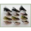 BARBLESS Muddler Flies, Trout Flies, 12 Pack Black,Olive & White Mixed 10/12