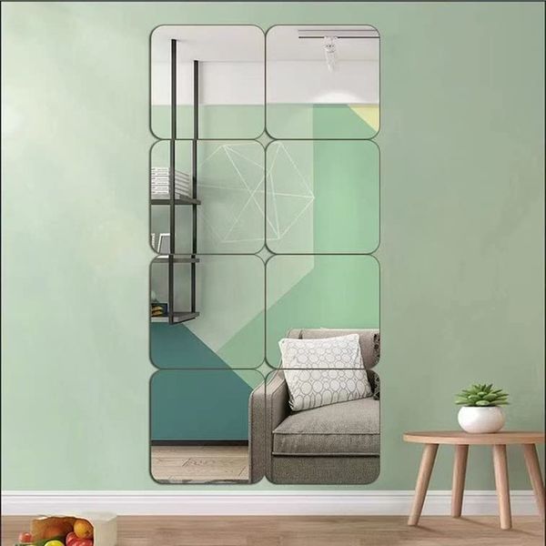 Full Length Wall Mirror Tiles, 8'' X 8'' X 8 PCS, Frameless Full Body Mirror Til