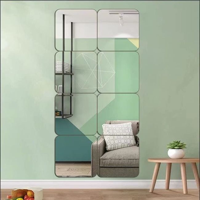 Full Length Wall Mirror Tiles, 8'' X 8'' X 8 PCS, Frameless Full Body Mirror Til