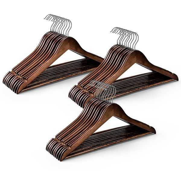 HOUSE DAY Wooden Hangers 100 Pack, Heavy Duty Walnut Coat Hangers for Closet, Smooth Finish Wooden Coat Hangers Suit Hangers with Non Slip Pants Bar, Sturdy Wood Clothes Hangers for Shirts, Walnut