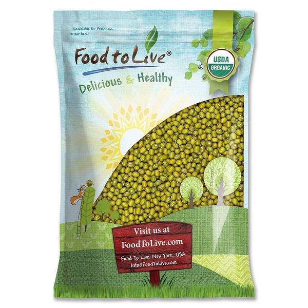 Organic Mung Beans, 10 Pounds – Non-GMO, Whole Dried Beans, Green Gram, Sproutable, Kosher, Vegan, Sirtfood, Bulk. Good Source of Fiber, Protein, Folate. Goes well with Asian, Middle East Dishes.