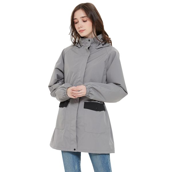 Aoki Outdoor Raincoat, Women's, Mountain Parka, Rainwear, Waterproof, Windbreaker, Lightweight, Poncho, Work or School, Fishing, Windproof Jacket, gray