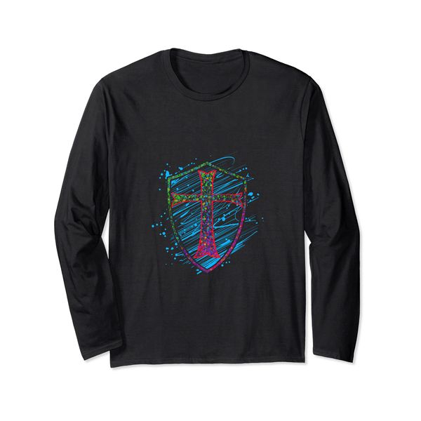 Knight Templar Shield And Cross Long Sleeve T-Shirt