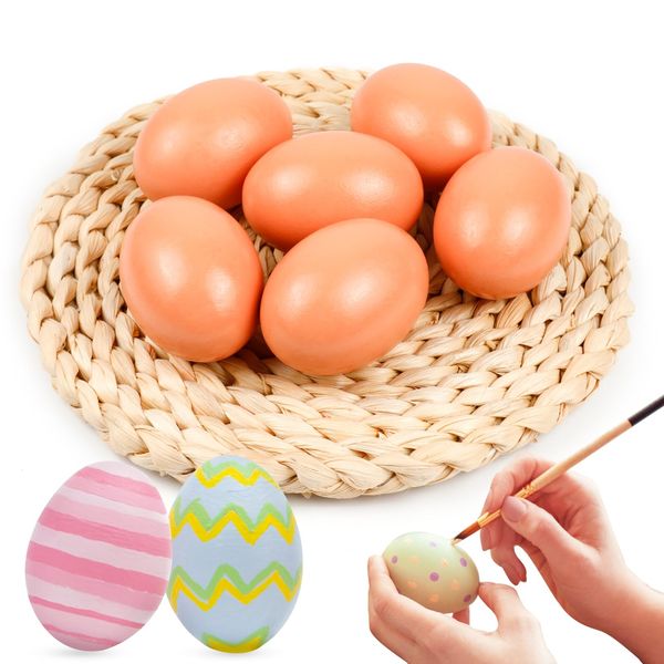 Stondino 6Pcs Fake Chicken Eggs Brown Eggs Wooden Eggs for Decorating, Nest Box Training, and Egg-Laying Stimulation - Kitchen Fake Food Display