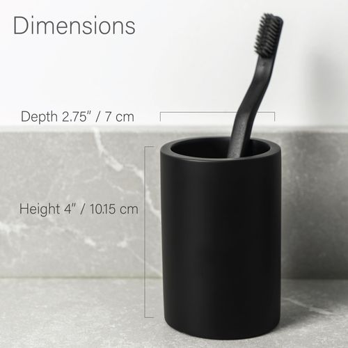 JO LAVIE Matte Black Resin Bathroom Tumbler Cup - Matte Black Toothbrush Holder, 4x2.75 Inch, 12oz Capacity, Minimalist Vanity Countertop Organizer (Black)