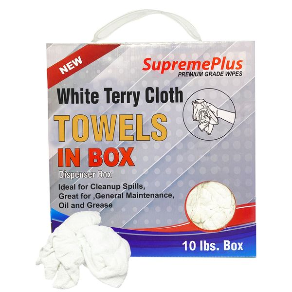 New White Terry Towel Rags for Multipurpose Cleaning - 10 lbs. Compressed Box
