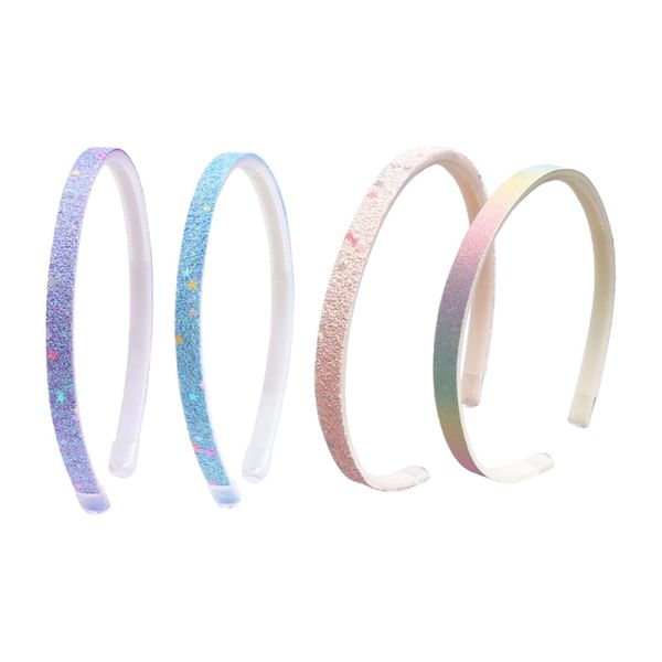 LAWALEISHE 4PCS Glitter Headband, Plastic Cute Sparkly Non Slip Head Bands with Teeth, Colorful Confetti Rainbow Bling Sweet Hard Hairbands Rainbow Hair Bands Kids Hair Accessories for Girls